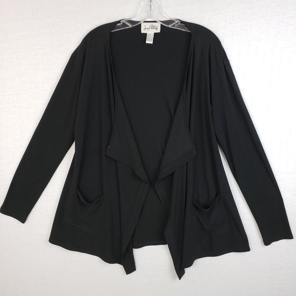 Joseph Ribkoff Slinky Draped Cardigan Jacket Open Front Black Minimalist size 8
